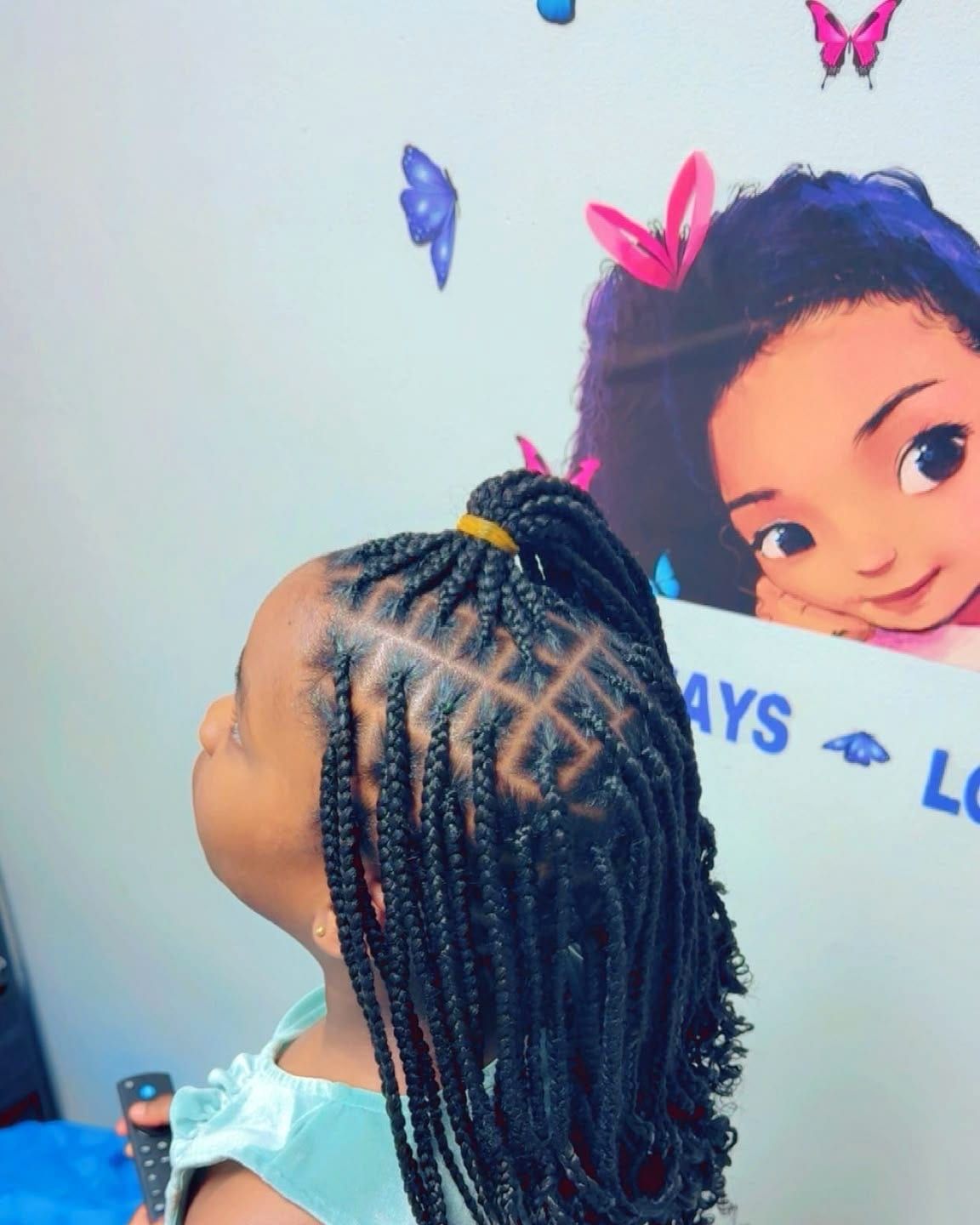 Kids braided ponytail with zig-zag parts