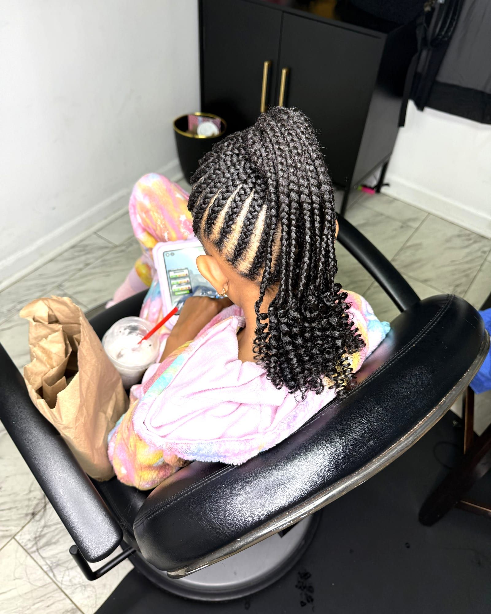 Kids cornrows with curly braided ends